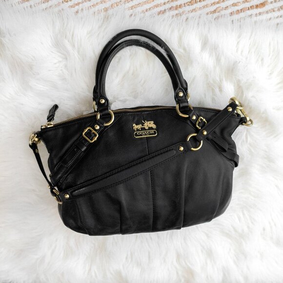 Coach Handbags - COACH MADISON 15960 SOPHIA BLACK LEATHER GOLD CONVERTIBLE SHOULDER BAG SATCHEL